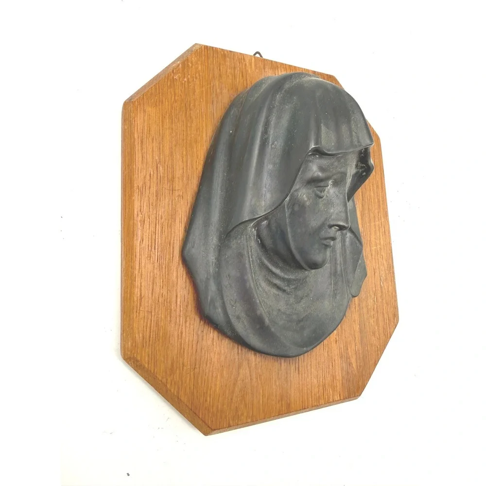 Unbranded Virgin Mary Wall Plaque Religious Art 8.5in Black Wood Base Relief